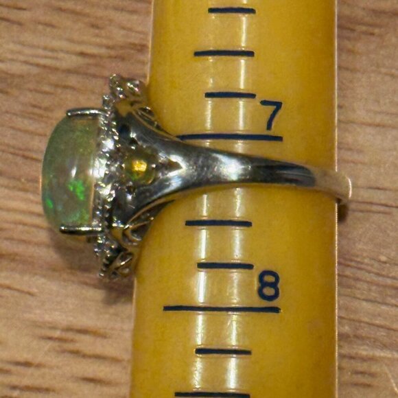 NWOB 925 Sterling Silver Opal and Diamond Ring Size 7 1/4 Signed JS - Picture 6 of 7